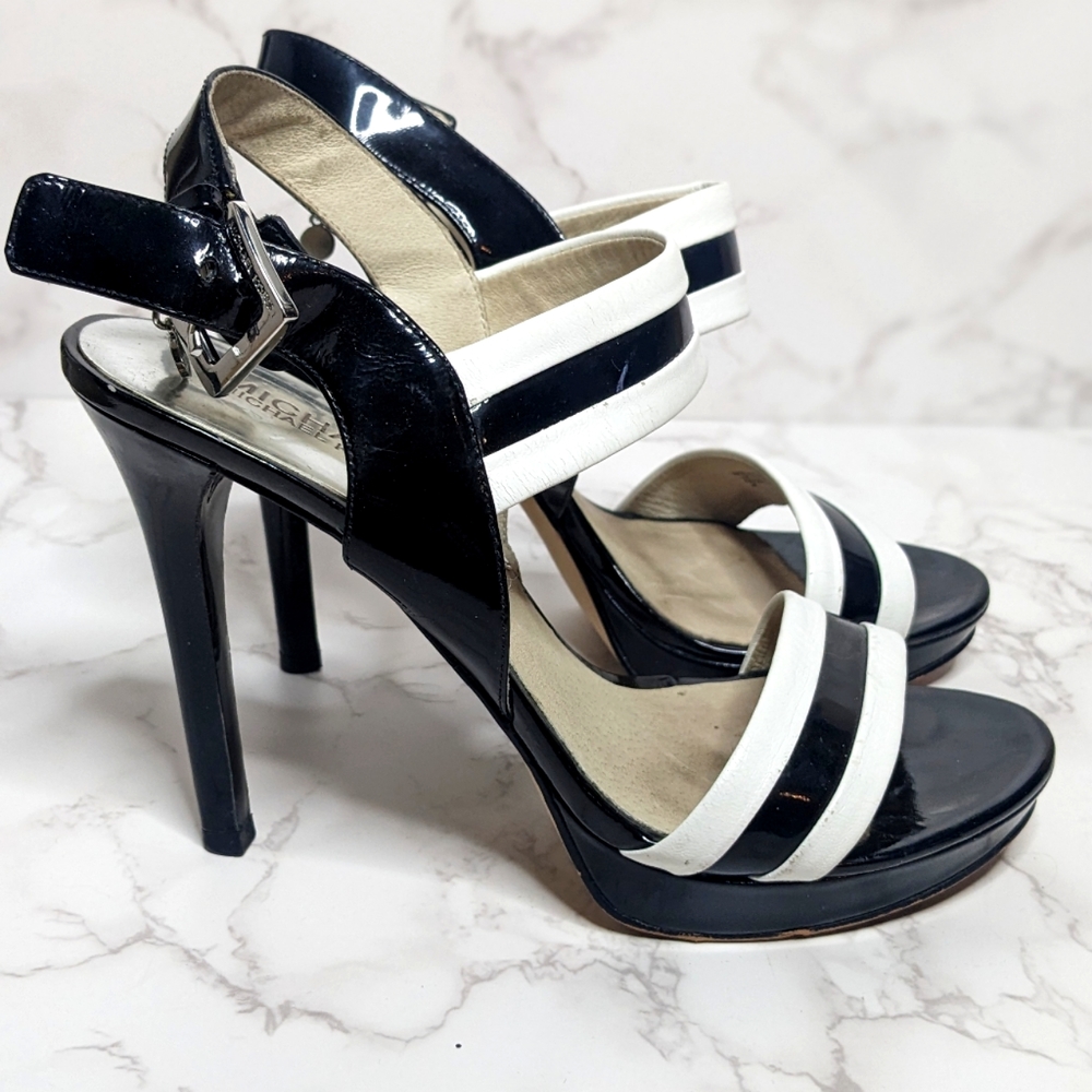 Michael Kors black and white open toed heels- size 8